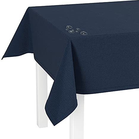 LILENO HOME Tischdecke abwaschbar [140x280cm] in Dunkelblau - Gesäumte Polypropylen Gewebe Tischdecke wasserdicht mit Fleckschutz