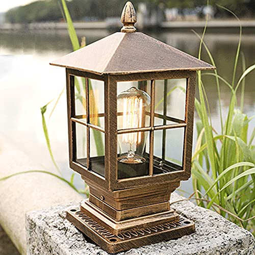 Chao Zan Außenleuchte, Stehleuchte in antikem Look,Aluguß in Kupferfarbe mit Klarglas-Scheiben,Rustikaler Retro-Stil Wegeleuchte Wasserdicht IP55, Retro/Vintage Gartenlampe,E27-Fassung, max. 80 Watt