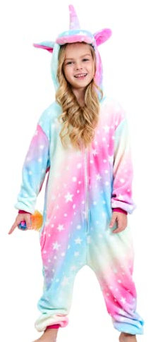 Ceruwum Girls Unicorn Sleepsuit Kids Unicorn Onesie Pyjamas (Light Rainbow, 9-10 Years)