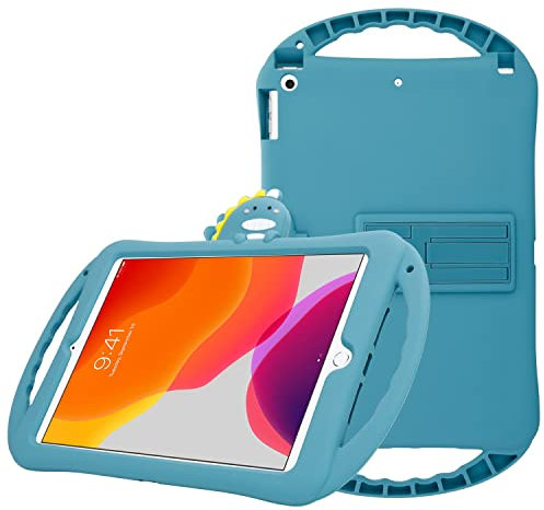 Cadorabo Estuche para Tableta Compatible con Apple iPad 7/8 (10.2 Pulgadas) - Diseño Dinosaurio No. 6 - Funda Protectora para niños Fabricada en Silicona TPU Flexible con función Stand