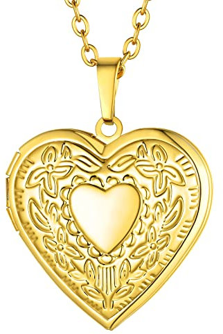 Supcare Gold Klassisch Blumen Medaillon zum Öffnen für Bilder Damen Locket Necklace Kette Foto Kupfer Halskette mit Anhänger Amulett Erinnerung Personalisiert Modeschmuck für Mutter Feiertag