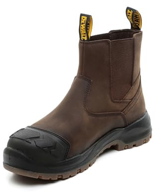DEWALT East Haven - Stivali da lavoro da uomo, impermeabili, in pelle, senza lacci, Marrone, 42 2/3 EU