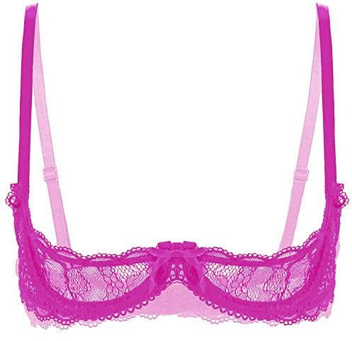 Aiihoo Women's See Through Lace 1/4 Cups Push Up Shelf Bra Top Wire-Free Unlined Bralette Bikini Underwear Rose S