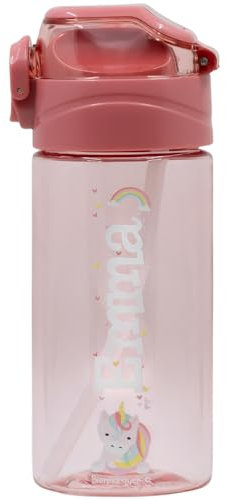 BIENMARQUER - Gourde Personnalisable pour Enfant avec Paille - Convient pour l'Ecole Primaire et Maternelle - Gourde avec Bouchon Anti-Fuite - Résistante au lave-vaisselle - 450mL (Vieux Rose)