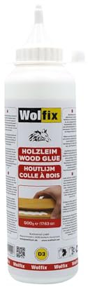 Wolfix Colla per Legno Impermeabile D3 500g – Colla Extra Forte e Rapida, per Uso Interno, Bricolage, Montaggio e Riparazioni in MDF, Legno Massiccio, Compensato, Colore Bianco