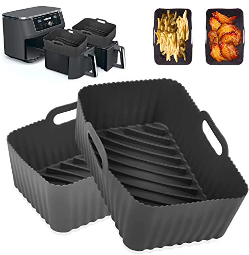 Silicone Air Fryer Liners for Ninja Foodi Air Fryer AF300UK, 2Pcs Ninja Foodi Dual Zone Air Fryer Accessories, Reusable Silicone Dual Basket Air Fryer Liner 7.6L