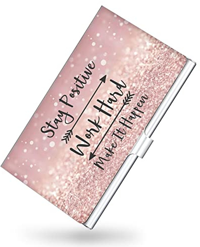 xiviers Visitenkartenhalter, Farbdruck, Visitenkartenetui für Herren und Damen, ultradünner Metall-Visitenkarten-Organizer, Handgepäcktasche, Visitenkartenhalter, Pinke Buchstaben, 3.7 x 2.4 x 0.3