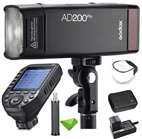 Godox Ad200 Pro Ad200Pro W/Xproii-C Trigger For Canon Cameras, Ttl Flash 200Ws 2.4G Flash Strobe, 1/8000 Hss, 500 Full Power Flashes, 0.01-1.8S Recycling, 2900Mah Battery Pocket Flash Monolight