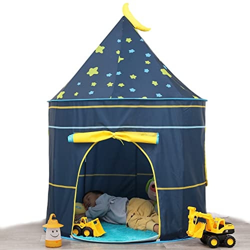 Tente de Jeu pour Enfants avec étoiles Lumineuses tipi Tente de Jeu Château de Princesse Tente pour intérieur et extérieur Maison de Jeu Cadeau d'anniversaire(Bleu Lune)