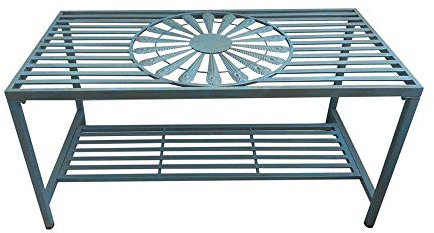 ZMYJTO Outdoor Park Terrassenbank Metall Gartenbank mit Rückenlehne und Armlehnen Balkon Tisch und Stuhl Kombination Garten Freizeit Dekoration Doppelsitz, für Rasen Veranda Deck Möbel
