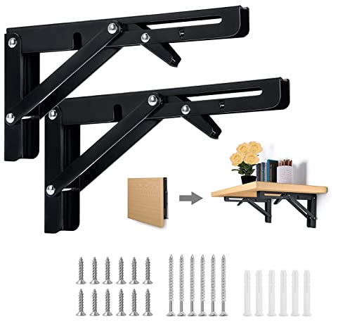 Klappbare Regalhalterungen, 30,5 cm, 2 Stück, faltbar, strapazierfähig, schwarz, dreieckig, Wandmontage, Metallregale, Halterung mit Schraube für Tischplatten, platzsparend, maximale Traglast 60 kg