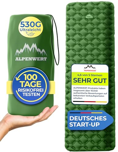 Alpenwert® Matelas isolant d'extérieur [petite taille une fois plié et ultra léger] Matelas gonflable parfait pour le camping, la randonnée, les randonnées, les randonnées, etc. - Matelas de couchage