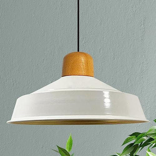 bamyum Asletl Pendelleuchte Esstisch Holz Ø41 cm, Hängelampe Esstisch Holz, Hängelampe Industrial Vintage, Küchenlampe Hängend Vintage, Wohnzimmerlampe Pendelleuchte Weiß Metall Küchenlampe Hängend