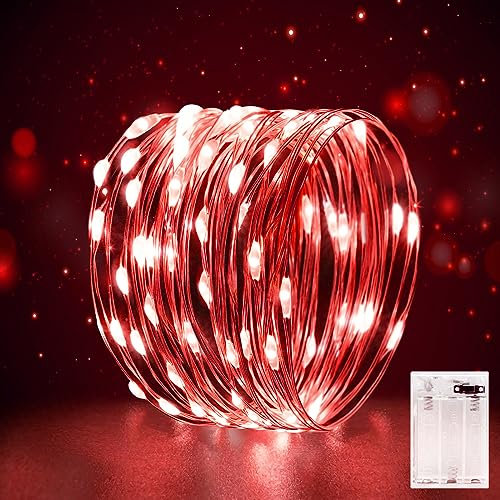 FFZZKJ Fairy Lights Battery Operated for Bedroom Indoor 3M 30LED Battery Powered Timer LED Lights Micro String Lights Copper Wire Fairy Lights for Christmas Decorations Festival Wedding Party, Red