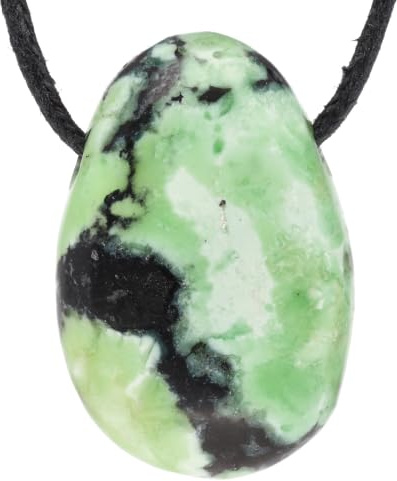 Lebensquelle Plus Seltene Tropfen Anhänger mit Baumwollband | Set-Angebot Naturstein Halskette | Echter Edelsteinanhänger | Gebohrter Trommelstein Tropfenanhänger