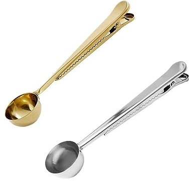 Café Cuchara Clip,2 Piezas Cuchara De Café Multifuncional Cuchara Medidora para Café Cuchara de Té de Acero Inoxidable 2 en 1 Cuchara de Café Acero Inoxidable con Pinza para Granos de Café Leche