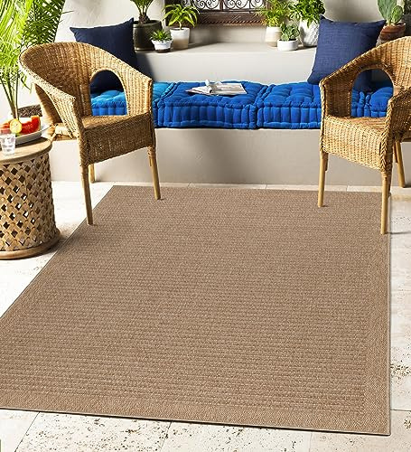 Carpettex Outdoor Teppich Wetterfest 160x230 cm Sisal & Jute Optik Beige - Ideal für Balkon, Garten, Terrasse und als Küchenteppich - Teppich Waschbar, Wasserfest, Pflegeleicht, Vintage Design
