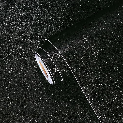 Yullpaper Papier Peint Noir Paillettes 40 X 800cm Rouleau Decoratif Adhesif pour Meuble Papier Peint Autocollant Noir pour Salon Chambre Revetement Adhesif Meuble Vinyle Pailleté Papier Adhesif Mural