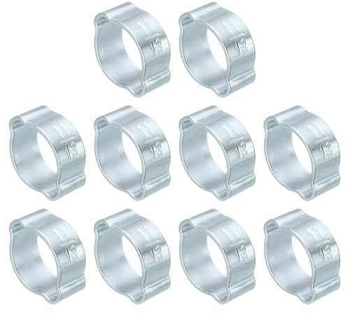 PATIKIL 10 Pack 11-13mm Double Ear Hose Clamp, Galvanized Steel Crimp Rings for Tubing Pipe Fitting Connections, Silver Tone
