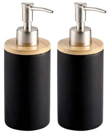 Seifenspender aus Keramik, 500 ml, mit Pumpe aus Metall, Gelspender, Duschgel, Flüssigkeitsspender, Geschirrspender, Küche und Badezimmer, Schwarz, 2 Stück