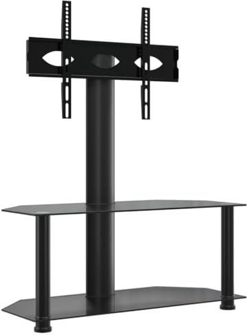 vidaXL Black Corner TV Stand Cabinet - Swivel Mount for 32-70 Inch with 2-Tier Glass Shelves, VESA Bracket & Cable Management