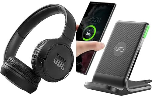 JBL Tune 510BT – Bluetooth Over-Ear Kopfhörer in Schwarz– Lange Laufzeit von bis zu 40 Stunden & INIU Wireless Charger Stand