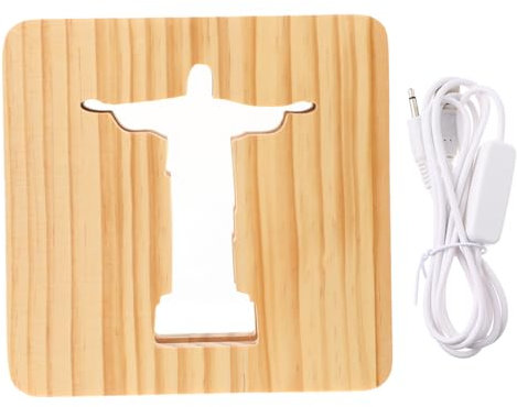 BESTonZON Jesus Massivholz Nachtlicht 3d-tischlampe Kreuz Nachtlicht Beleuchtete Holzblockplatte 3d-illusionsnachtlicht Jesus Schreibtischlampe Hölzern Europäischer Stil Handwerk Licht Acryl