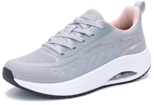 GOOBON Walkingschuhe Damen Arch Support Orthopädische Schuhe Plantarfasziitis Laufschuhe Komfortabel Atmungsaktiv Sportschuhe mit Luftpolster für Plattfüße Lindert Fußkater Grau Rosa 36 EU
