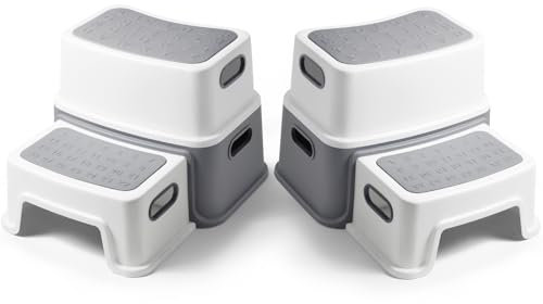 DEANIC Tritthocker Kinder, Kinderhocker Hocker Bad 2 Stufen, Klohocker WC Toilette ab 1 Jahr, Anti-Kipp und Anti-Rutsch Badhocke Badezimmer Baby Toiletten (2er-Pack, Grau)