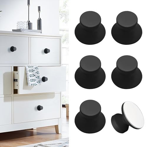 Elistonie 6 Pack Morandi Color Aluminum Self-Stick Knobs Matte Black Self-Adhesive Drawer Knobs No Drilling Cabinet Handle for Cupboard Mirror Cabinet Dresser Window