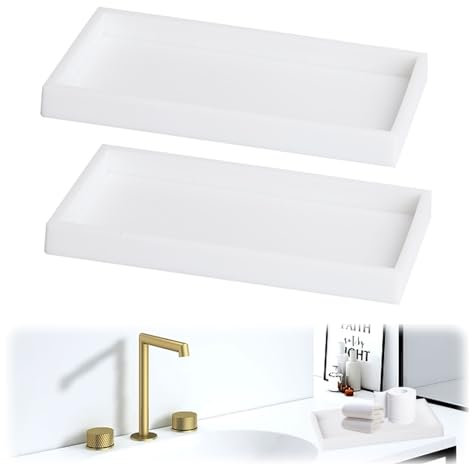 2 Stück Badezimmer Tablett, Deko Tablett Badezimmer Tablett für Seifenspender Ablage Tablett Bad Kleines Tablett Weiß Badezimmer Waschtisch Tablett