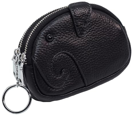 BAWAKO Kleingeldbörse Elefant Shape aus Leder - Schlüsseltasche Münzbörse Münzbeutel Coin Purse klein Geldbörse Geldbeutel Kleingeldportemonnaie (Schwarz)