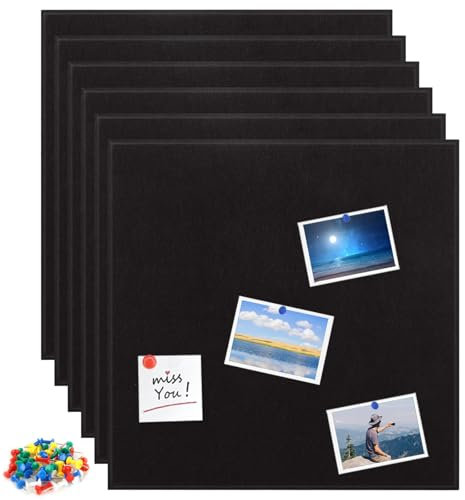 VIDETOL 6 Stück Filz Pinnwand Selbstklebend, 30 x 30 cm Pinnwand Kork, Korkwand Pinnwand, 9 mm Dick Korkmatte, Schwarz Filz Selbstklebend für Wanddekoration und DIY-Projekte