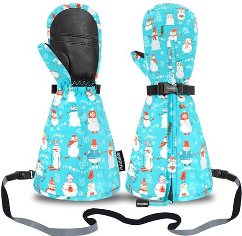 Andake Kinderhandschuhe,Warme Winterhandschuhe Wasserdicht Winddicht Kinder Fäustling Handschuhe mit reißverschluss für Jungen und Mädchen(Schneemann/2-4 Jahre