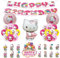 36PCS Kätzchen Geburtstagsparty Set, rosa Geburtstagsdekorationsset, Kätzchen Kuchendekorationen Partydekorationen mit Cartoon Ballons