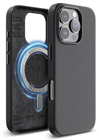 elago Magnetic Leather Case Compatible with iPhone 16 Pro Case, Compatible with All MagSafe Accessories, 6.3 inch - Built-in Magnets, Vegan Leather, Shockproof, Water-Resistant (Black)