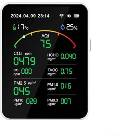 15-in-1-Detektor, Luftqualitätsmonitor, genauer Tester für Formaldehyd (HCHO)/TVOC für Tuya wiederaufladbarer Smart Home Luftqualitätsdetektor (weiß)