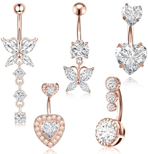 Lot de 5 piercings de nombril en titane pour femme (or rose)