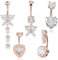 RUGBOL 5 pezzi di piercing all'ombelico, piercing all'ombelico in oro, piercing all'ombelico in titanio, piercing all'ombelico in acciaio inossidabile Sterling Butterfly Heart per donna (oro rosa)