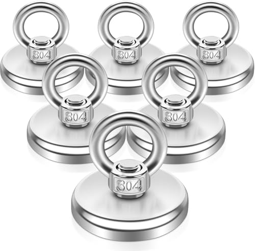 6 Stück Magnete Extra Stark Groß 80kg+，48MM Magnet sehr Stark Magnetfischen Angelmagnet mit Loch, Neodym Magnet Extra Starke mit Heberinge und Schrauben für Magnetfischen Camping Industrie Kreuzfahrt