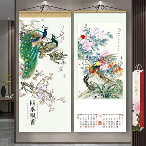 Somsiwey Chinesischer Wandkalender 2025, chinesischer Monatskalender zum Aufhängen, Jahr der Schlange, chinesischer Mondkalender(Flowers and Birds)