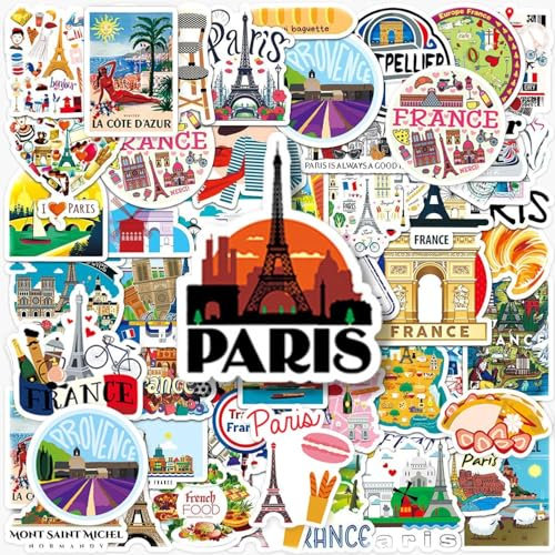 ZGDEIWGF 100 Französische Aufkleber, Romantische Frankreich-Reise-Gedenkaufkleber, Französische Symbolaufkleber, Wasserfeste Graffiti-Aufkleber, Geeignet Für Skateboards, Sammelalben, Smart-Geräte