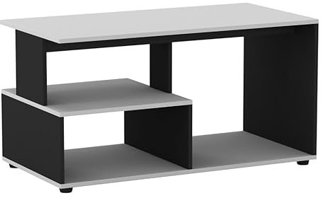URBNLIVING 80cm Wooden White & Black Side Coffee Table With Storage Shelves 32 inch max TV size Modern Console Stand Media Entertainment Center for Living Room Bedroom Office