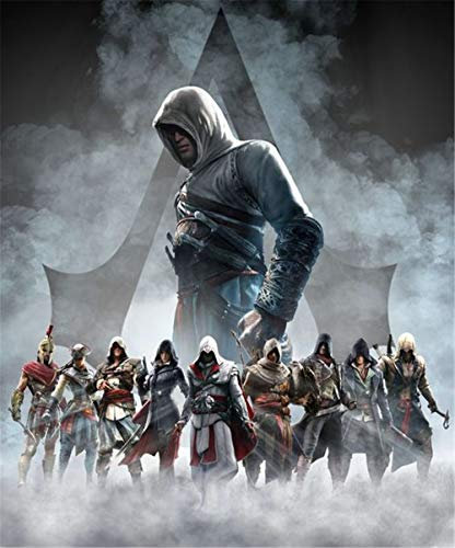 TMXON Assassin's Creed-Poster in voller Breite, 5D-Diamantmalerei zum Selbermachen, Stickset mit runden Diamant-Kunstwerken, Heimdekoration, 40 x 40 cm