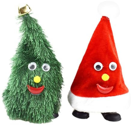 SOLUSTRE 2 Stück Elektrischer Tanzender Weihnachtsbaum Und Weihnachtsmütze Animierte Weihnachtsfigur Interaktives Feiertagsplüschspielzeug Für Kinder Kleinkinder