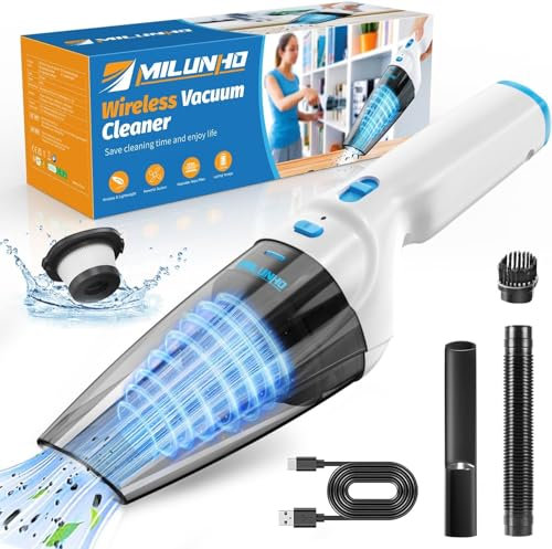 Milunho Handheld Vacuum Cleaner, 9500PA Car Vacuum Cleaner Cordless with Powerful Suction, Lightweight & Portable Car Cleaner for Car/Home/Pet (Light Blue)
