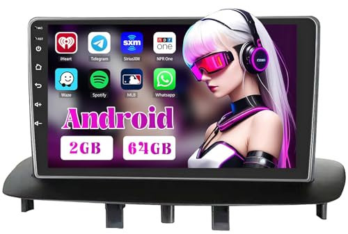 2+64GB Android Radio Coche para Renault Megane 3 2009-2014 Carplay Android Auto, 9 Pulgadas Pantalla Bluetooth Autoradio con Cámara Trasera, GPS Navci, WiFi, FM RDS Radio, EQ DSP