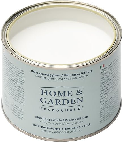TecnoChalk Home & Garden Pintura a la tiza extrafuerte, no requiere barniz, repintar sin lijar para casa y jardín, pintura todo en uno, sin disolventes, color blanco tiza (500 ml)