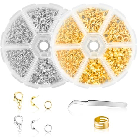 Kettenverschluss, 740 Stück Armband Verschluss Set, Enthält Karabiner Verschluss, Biegeringe, Crimpenden für DIY Schmuck Basteln Halsketten Armband(Silber+Gold)