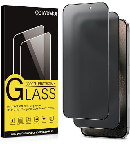 Coiwxmoi Protector de Pantalla Mate Privacidad para iPhone 15 Pro Max,Cristal Templado Mate Anti Espía,9H Dureza Antiarañazos Antihuellas Sin Burbujas Privacy Vidrio Glass Protector Película,2 Piezas